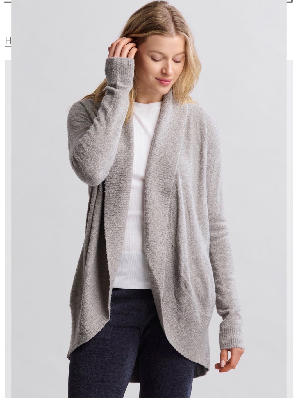 Barefoot Dreams Cozy Chic Light Gray Open-Front Draped Cardigan